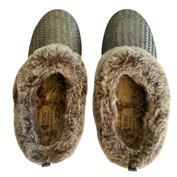 Skechers BOBS Faux Fur Memory Foam Slippers Women’s 6 Glitter Metallic Slip On - Picture 4 of 10